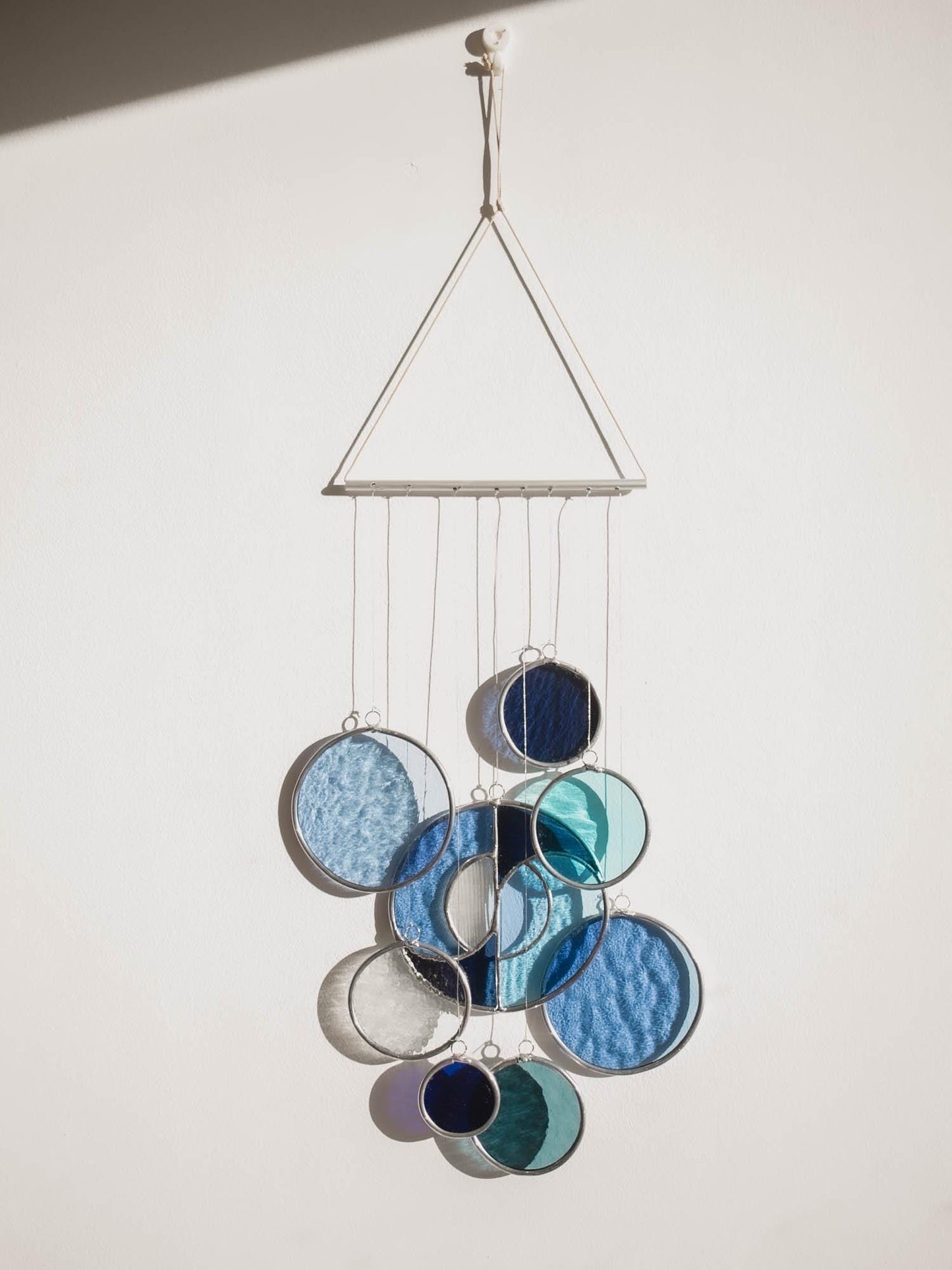 Modern Stained Glass Mobile in Blue - Art Deco Window Decoration, Organic Suncatcher